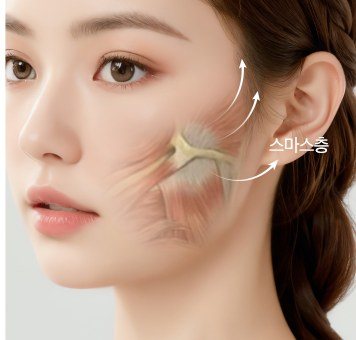 SMAS층 당김 및 리프팅 방향 일러스트