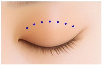 눈꺼풀에 디자인 점선이 그려진 일러스트
